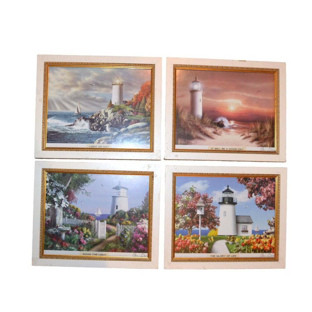 Lighthouse Art with Coastal Scenes Four Framed Cottage Beachy Waterfront